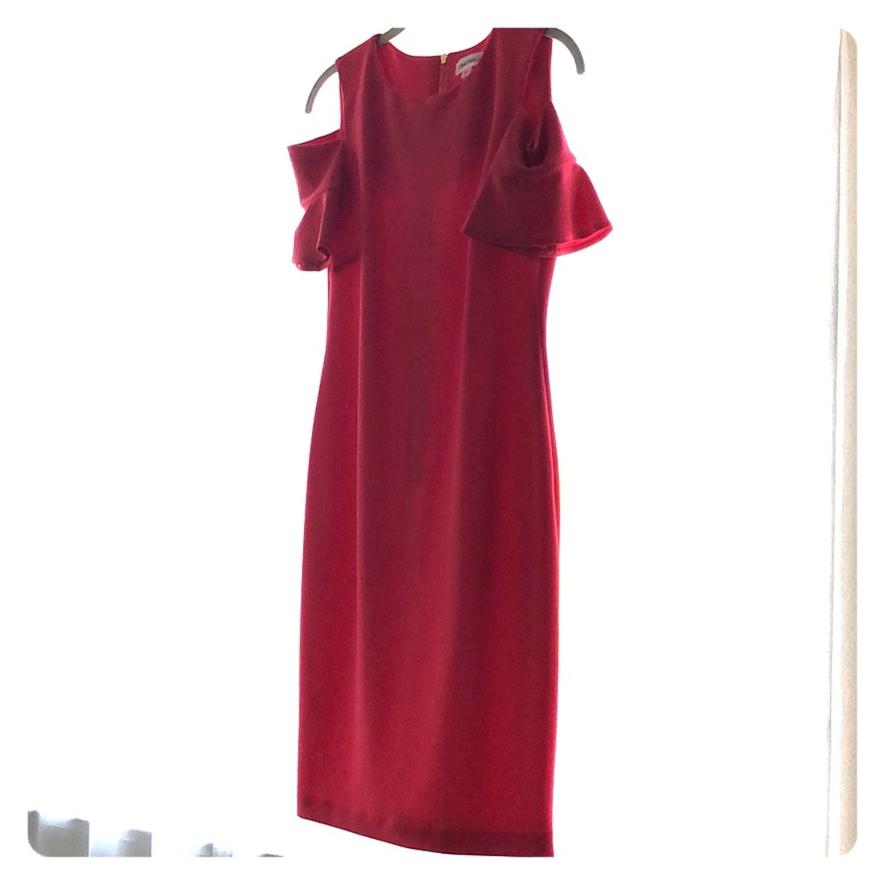 Calvin Klein coral dress with cutout shoulders